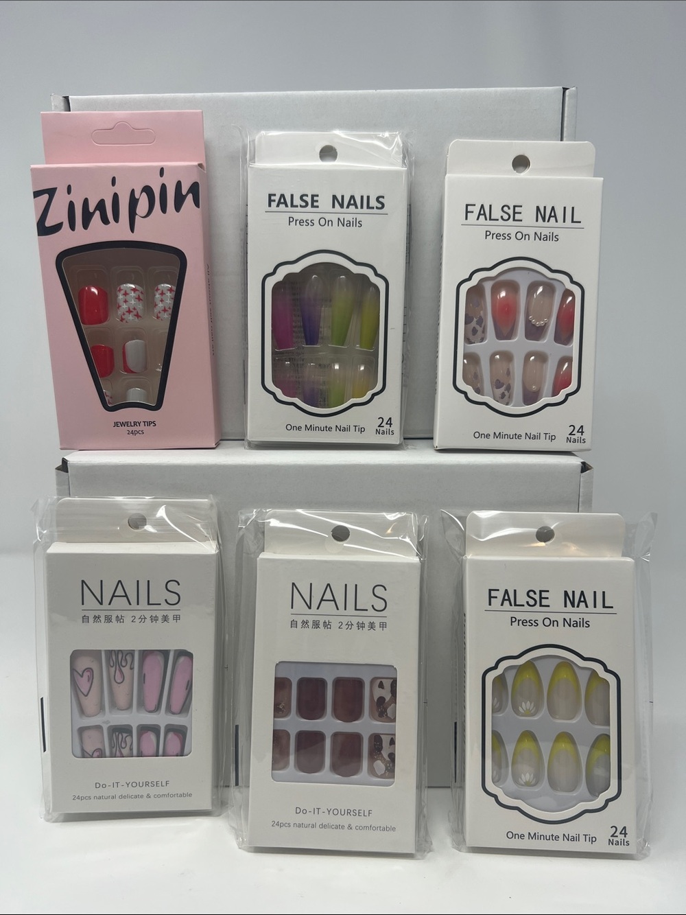 Bundle of 6 sets of assorted press on nails - #1